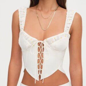 NEW FOR LOVE AND LEMONS TILLY WHITE DENIM CORSET TOP SIZE S